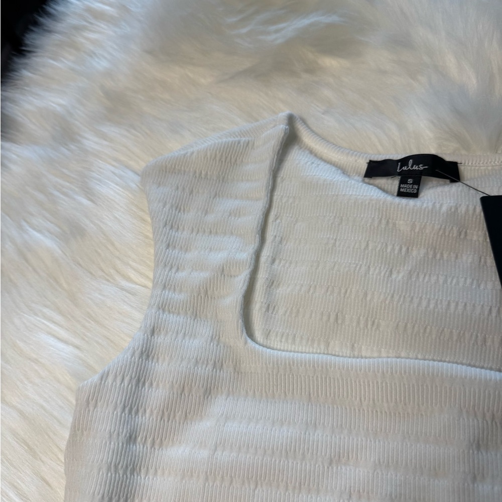 Lulu's Cream Ribbed Sleeveless Crop Tank Top - Picture 3 of 4